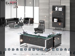 Meja Kaca Modern Dengan Kaki Baja Untuk Gedung Perkantoran Warna Pilihan