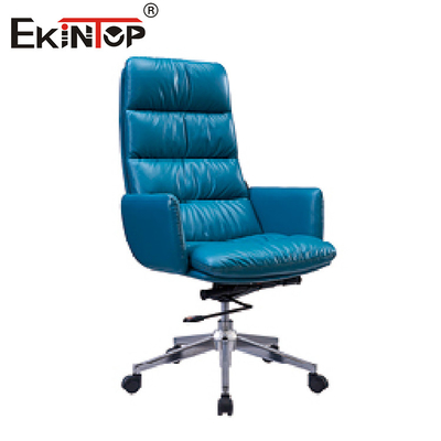 Pengatur Tinggi Kursi Kantor Eksekutif Kulit Biru Ergonomis