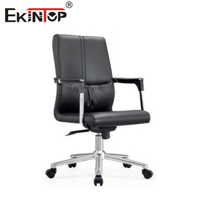 Modern Mid Back Kursi Kantor Kulit Hitam Bingkai Kaki Berputar