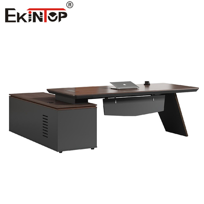 Meja Kantor Kayu Hitam Gaya Komersial dengan Perabot Kantor Kabinet Samping