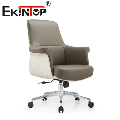 Kursi Kulit Furnitur Kantor Disesuaikan Berputar Desain Ergonomis Kursi Kulit Vegan