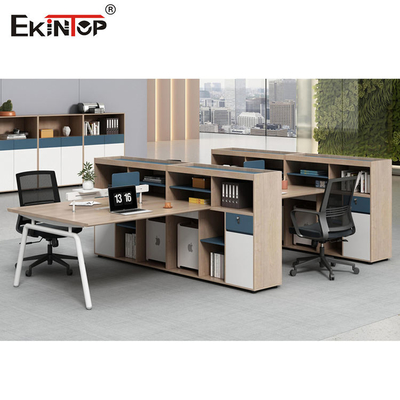 Workstation Kantor Cubicle Kayu Dua Warna Jahitan Mulus OEM