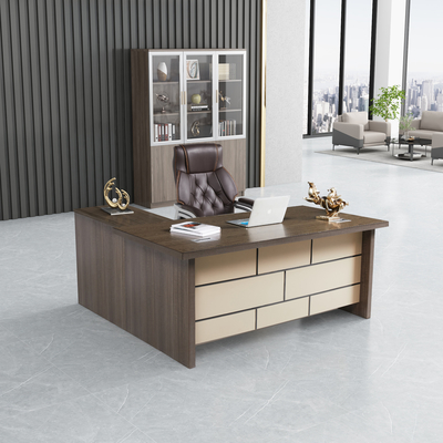 Meja Kantor Panjang Bisnis Kayu Coklat untuk Meja Kantor Rumah OEM ODM