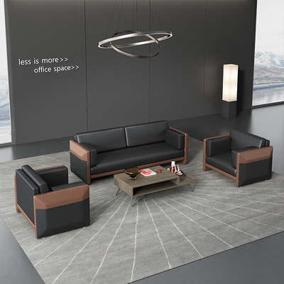 Sofa Kantor Kulit Hitam Modular Untuk Resepsi Bisnis Perusahaan OEM ODM