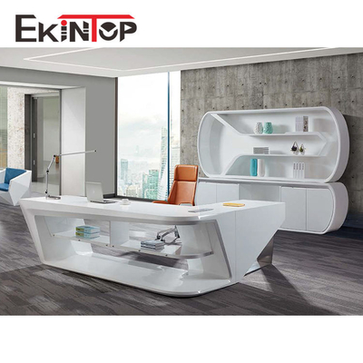 Kantor Meja Eksekutif Kaca Modern MDF Permukaan Mengkilap Bersertifikat SGS