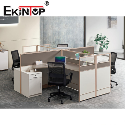 Meja Cubicle Berbentuk L yang Dapat Diperpanjang, Workstation Staf Kantor yang Nyaman