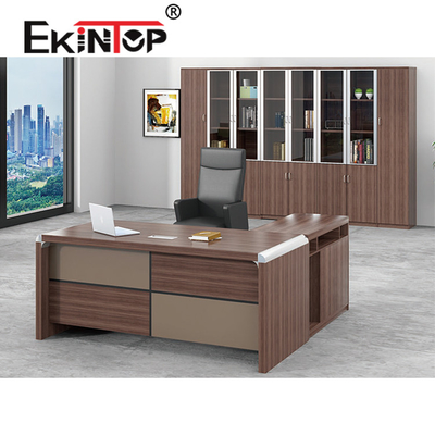 Meja Kantor Kayu Berbentuk L 3mm PVC Edges Untuk Boss, CEO, Manajer Eksekutif