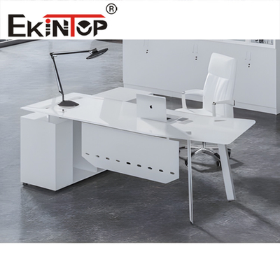 Putih Hitam Modern Kaca Meja Kantor transparan Tempered Kaca Meja