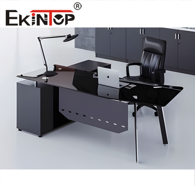 Putih Hitam Modern Kaca Meja Kantor transparan Tempered Kaca Meja