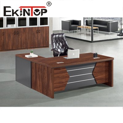 Veneer Kayu Mebel Kantor Eksekutif Atas Meja Kantor BOSS Kayu Mewah