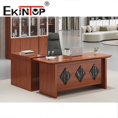 Meja Kantor Eksekutif Modern Mewah Kayu Bentuk L Dapat Dipanjangkan