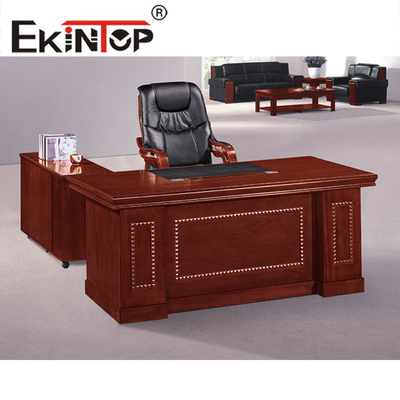 Meja Perabot Kantor Pengawas Veneer Kayu Cat Anti Air Tekstur Bening Atas
