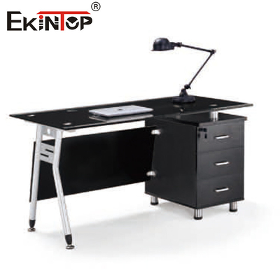 Manajer Modern Kaca Tempered Meja Komputer Berbentuk L Perabot Kantor Grosir