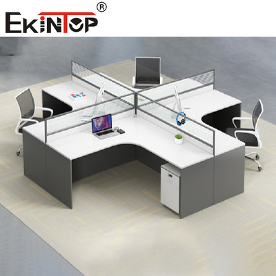 Meja Staf Workstation Kantor Berbentuk Abu-abu Putih Kontemporer