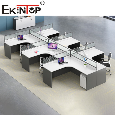 Meja Staf Workstation Kantor Berbentuk Abu-abu Putih Kontemporer