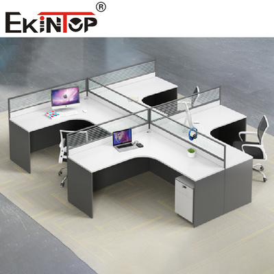 Meja Staf Workstation Kantor Berbentuk Abu-abu Putih Kontemporer