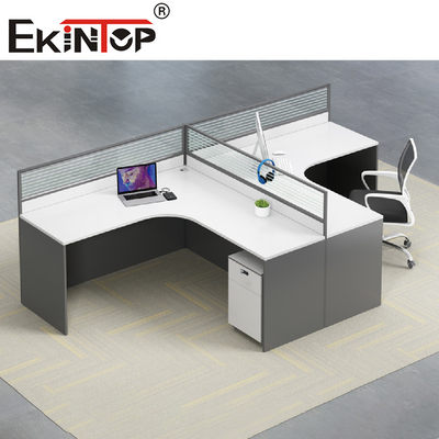Meja Staf Workstation Kantor Berbentuk Abu-abu Putih Kontemporer