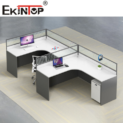 Meja Staf Workstation Kantor Berbentuk Abu-abu Putih Kontemporer