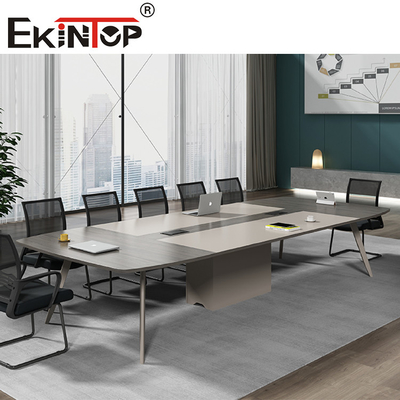 Furnitur Meja Kantor Meja Konferensi Kayu Dan Baja Persegi Panjang