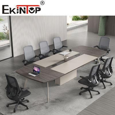Furnitur Meja Kantor Meja Konferensi Kayu Dan Baja Persegi Panjang