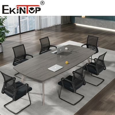 Furnitur Meja Kantor Meja Konferensi Kayu Dan Baja Persegi Panjang