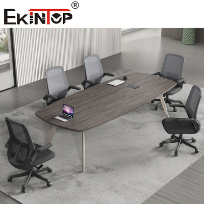 Furnitur Meja Kantor Meja Konferensi Kayu Dan Baja Persegi Panjang