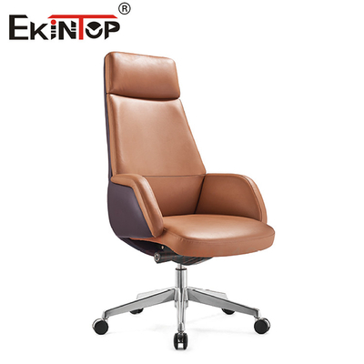 Kursi Kulit Eksekutif Biru Dengan Rakitan Stainless Steel Untuk Kantor