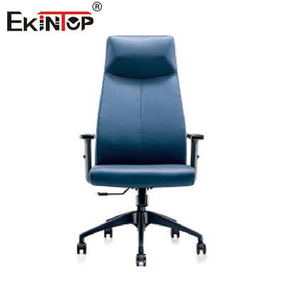 Kursi Kulit Eksekutif Biru Dengan Rakitan Stainless Steel Untuk Kantor