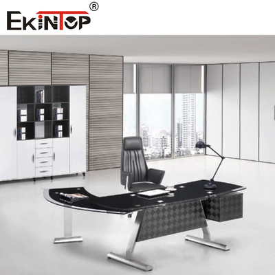 Meja Kaca Hitam Putih Ramping Perabot Kantor Eksekutif CEO Modern