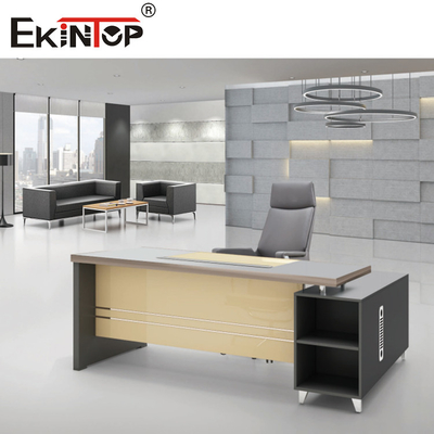 Furnitur Meja Rumah Meja Kaca Kantor Berbentuk L Modern Hitam Bening