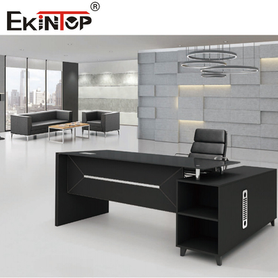 Meja Kaca Persegi Panjang Modern Tahan Air Meja Kantor Kaca Tempered Hitam