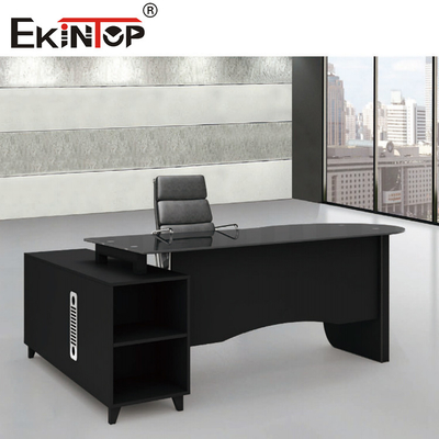 Meja Kaca Persegi Panjang Modern Tahan Air Meja Kantor Kaca Tempered Hitam