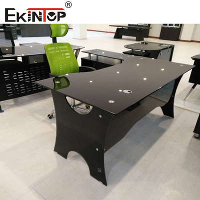 Meja Kaca Persegi Panjang Modern Tahan Air Meja Kantor Kaca Tempered Hitam