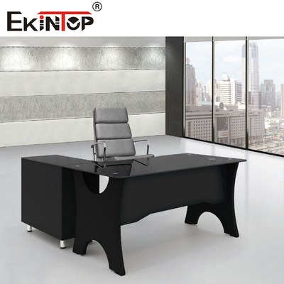 Meja Kaca Persegi Panjang Modern Tahan Air Meja Kantor Kaca Tempered Hitam