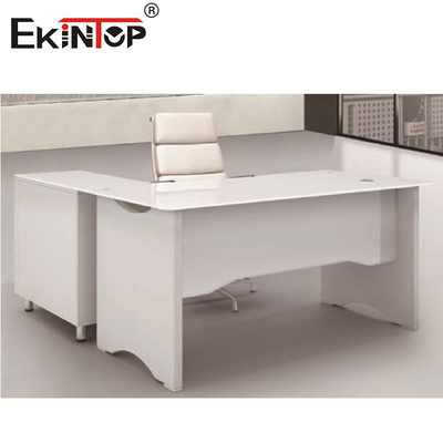 Putih Bentuk L Tempered Glass Desk Komputer Kantor Furnitur Meja Kerja