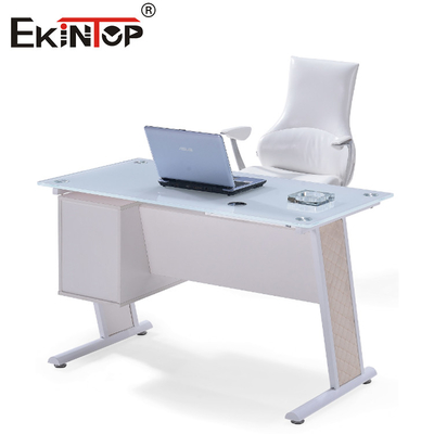 Meja Kantor Kaca Biru Putih Dengan Laci Meja Kantor Eksekutif Rumah