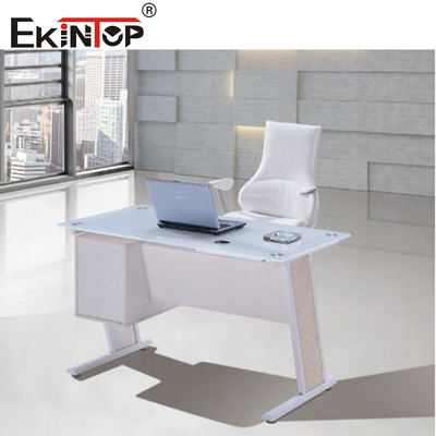 Meja Kantor Kaca Biru Putih Dengan Laci Meja Kantor Eksekutif Rumah