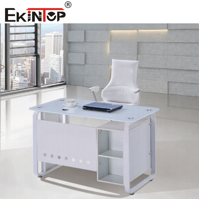 Meja Kantor Kaca Biru Putih Dengan Laci Meja Kantor Eksekutif Rumah