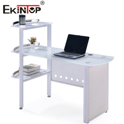 Meja Kantor Kaca Putih Biru Dengan Desktop 8mm Disesuaikan
