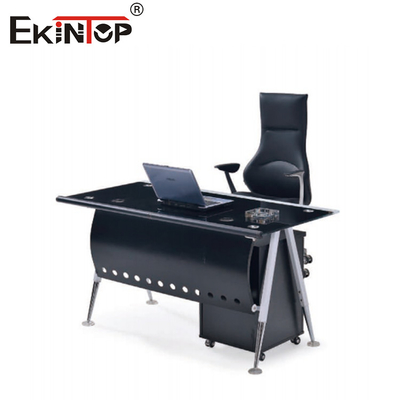 Meja Kantor Kaca Putih Biru Dengan Desktop 8mm Disesuaikan