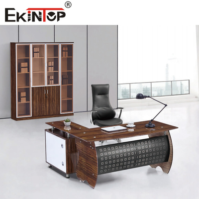 Black Brown Glass Top On Wood Table Dengan Kaki Logam Furnitur Kantor Rumah