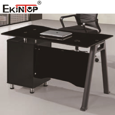 Komersial Kaca Hitam Meja Bentuk L Dengan Laci Perabot Kantor Eksekutif Modern