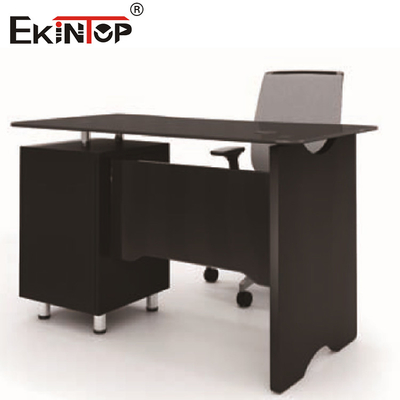 Komersial Kaca Hitam Meja Bentuk L Dengan Laci Perabot Kantor Eksekutif Modern