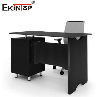 Komersial Kaca Hitam Meja Bentuk L Dengan Laci Perabot Kantor Eksekutif Modern