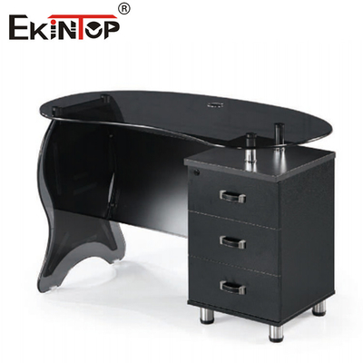 Kayu Logam Kaca Sudut Komputer Meja Hitam Lurus Glossy Finish