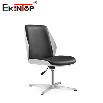 Hitam Swivel Kulit Counter Height Bangku Metal Kaki PU Padded