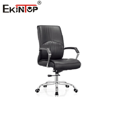 Kursi Kantor Kulit Hitam Punggung Tinggi dengan Kaki Logam Putar dalam Gaya Bisnis