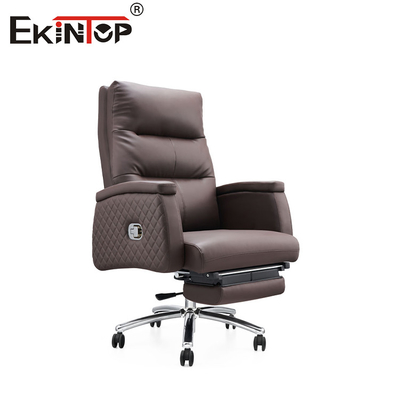 Kursi Kantor Kulit PU Brown dengan Casters dan Bar Tarik Pendukung Kaki Bawah