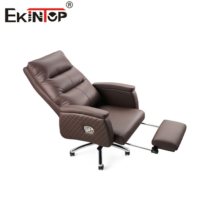 Kursi Kantor Kulit PU Brown dengan Casters dan Bar Tarik Pendukung Kaki Bawah