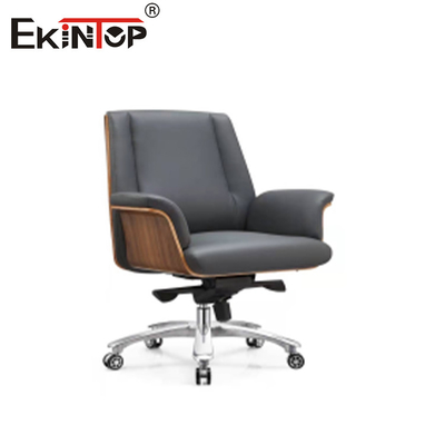 High-back Rotating Height-adjustable dengan dasar kayu dan kursi kulit abu-abu